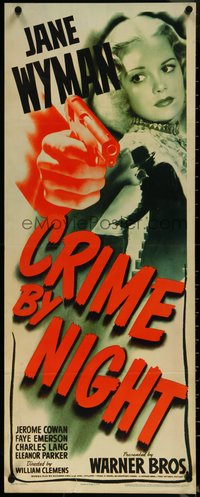 6w0706 CRIME BY NIGHT insert 1944 great image of shadowy figure & pretty Jane Wyman, rare!