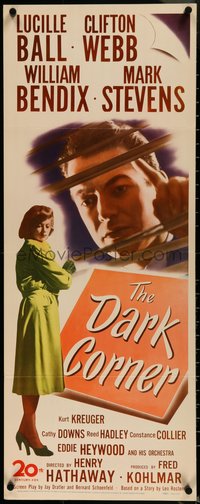 6w0709 DARK CORNER insert 1946 film noir artwork of Lucille Ball and Mark Stevens, ultra rare!