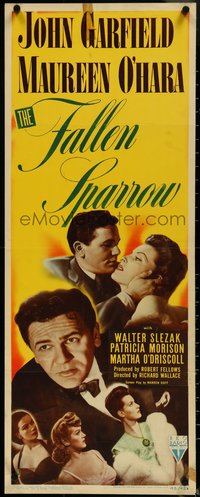 6w0721 FALLEN SPARROW insert 1943 John Garfield escapes Nazis & loves Maureen O'Hara, rare!