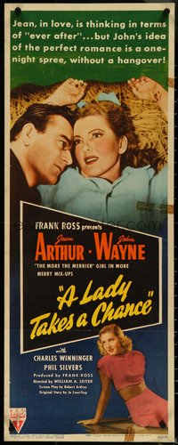 6w0746 LADY TAKES A CHANCE insert 1943 Arthur moves west and falls in love with John Wayne, rare!