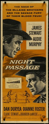 6w0751 NIGHT PASSAGE insert 1957 no one could stop the showdown between Jimmy Stewart & Audie Murphy