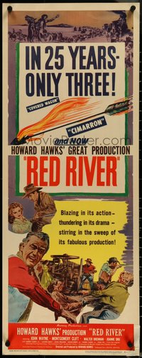 6w0758 RED RIVER insert 1948 best artwork showing John Wayne, Howard Hawks' great production!