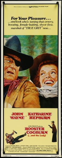 6w0761 ROOSTER COGBURN insert 1975 great art of John Wayne with eyepatch & Katharine Hepburn!