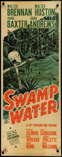 6w0772 SWAMP WATER insert 1941 Jean Renoir, art of the mysterious swamp and skull, ultra rare!