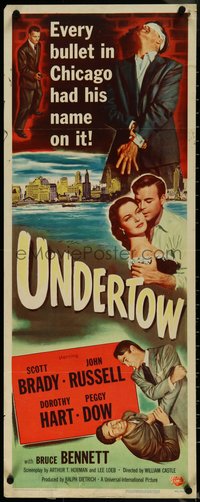 6w0781 UNDERTOW insert 1949 Scott Brady, every bullet in Chicago had his name on it, film noir, ultra rare!
