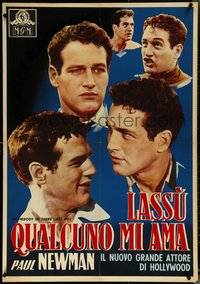 6w0242 SOMEBODY UP THERE LIKES ME Italian 1sh 1957 Newman Graziano, ultra rare red title style!