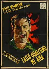 6w0243 SOMEBODY UP THERE LIKES ME Italian 1sh 1957 Newman Graziano, ultra rare yellow title style!