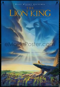 6w0481 LION KING DS 1sh 1994 Disney Africa, John Alvin art of Simba on Pride Rock with Mufasa in sky!