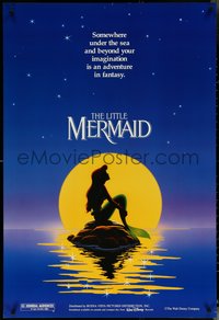 6w0483 LITTLE MERMAID teaser DS 1sh 1989 Disney, great art of Ariel in moonlight by Morrison/Patton!