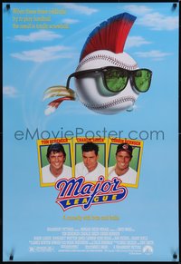 6w0492 MAJOR LEAGUE 1sh 1989 Charlie Sheen, Tom Berenger, wacky art of baseball with mohawk!