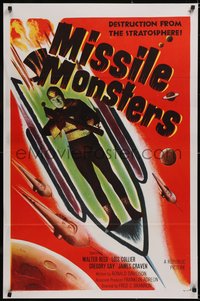 6w0503 MISSILE MONSTERS 1sh 1958 aliens bring destruction from the stratosphere, wacky sci-fi art!
