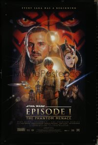 6w0527 PHANTOM MENACE style B fan club 1sh 1999 George Lucas, Star Wars Episode I, Drew Struzan art!
