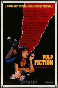 6w0534 PULP FICTION teaser 1sh 1994 Quentin Tarantino, sexy Uma Thurman smoking by black background!