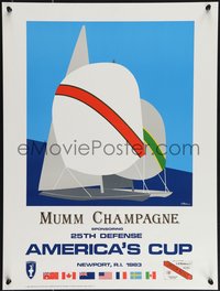 6w0856 AMERICA'S CUP foil 18x24 special poster 1983 sailing ships by Barnes, ultra rare!