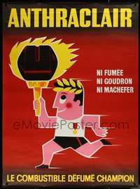 6w0057 ANTHRACLAIR 46x63 French advertising poster 1950s Greek athlete w/Olympic torch, ultra rare!