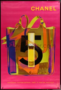 6w0068 CHANEL DS 47x69 French advertising poster 2000s shopping bag w/ pink background, rare!