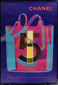 6w0065 CHANEL DS 47x69 French advertising poster 2000s shopping bag w/ blue background, ultra rare!