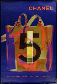 6w0067 CHANEL DS 47x69 French advertising poster 2000s shopping bag w/ purple background, ultra rare!