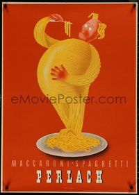 6w0188 PERLACH 24x33 German advertising poster 1940s spaghetti man holding fork, Roth, ultra rare!