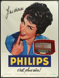 6w0089 PHILIPS 47x63 French advertising poster 1956 Lorelle art of woman and radio, ultra rare!