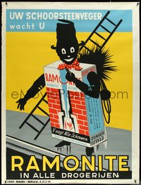 6w0090 RAMONITE 48x64 Belgian advertising poster 1930s soot-covered chimney sweep, ultra rare!