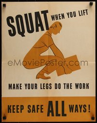 6w0792 SQUAT WHEN YOU LIFT 17x22 motivational poster 1950s and make your legs do all the work, rare!