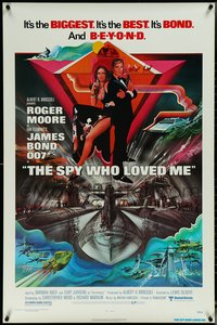 6w0576 SPY WHO LOVED ME 1sh 1977 art of Roger Moore as James Bond & Barbara Bach by Bob Peak!