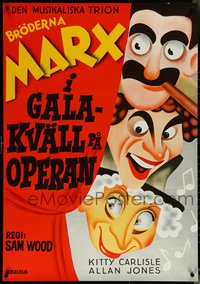 6w0290 NIGHT AT THE OPERA Swedish R1972 completely different art of Groucho, Chico & Harpo Marx!