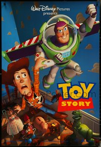 6w0599 TOY STORY DS 1sh 1995 Disney/Pixar cartoon, Buzz Lightyear flying over Woody, Bo Peep, more!