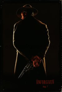 6w0605 UNFORGIVEN teaser 1sh 1992 gunslinger Clint Eastwood from behind, dated design!