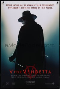 6w0610 V FOR VENDETTA teaser DS 1sh 2005 Wachowskis, Natalie Portman, silhouette of Hugo Weaving!