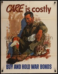 6w0911 CARE IS COSTLY 22x28 WWII war poster 1945 cool Adolph Treidler art of injured soldier!