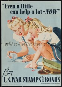 6w0915 EVEN A LITTLE CAN HELP A LOT - NOW 14x20 WWII war poster 1942 mom & daughter by Parker!