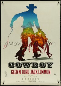 6w0187 COWBOY Yugoslavian 28x39 1958 Ford & Lemmon in a western movie that has no corn, ultra rare!