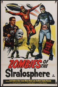 6w0627 ZOMBIES OF THE STRATOSPHERE 1sh 1952 cool art of aliens with guns including Leonard Nimoy!