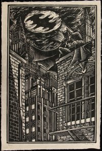 6x0477 BATMAN signed #85/150 20x30 art print 2021 by Brian Reedy, linocut, Crime Alley!