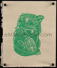 6x0944 BRIAN REEDY signed 9x11 art print 2020s by the artist, linocut, Maneki Godzilla Block Print!