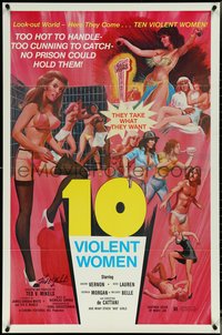 6y0994 10 VIOLENT WOMEN signed 1sh 1982 by director Ted V. Mikels, art of bad girls!