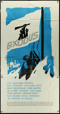 6y0365 EXODUS 3sh 1961 Otto Preminger, great artwork of arms reaching for rifle by Saul Bass!