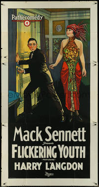 6y0367 FLICKERING YOUTH 3sh 1924 art of Harry Langdon & Alice Day, Mack Sennett, ultra rare!