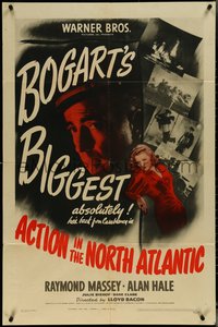 6y0998 ACTION IN THE NORTH ATLANTIC 1sh 1943 great close up of Humphrey Bogart + sexy Julie Bishop!