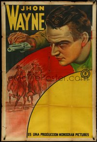 6y0289 JOHN WAYNE stock Argentinean 1940s great c/u art of young cowboy pointing gun, ultra rare!