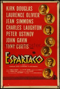 6y0290 SPARTACUS Argentinean 1961 classic Stanley Kubrick & Kirk Douglas, stars on gold coins art!