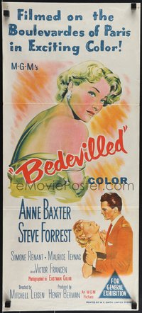 6y0482 BEDEVILLED Aust daybill 1955 Steve Forrest fell in love w/blue-eyed killer Anne Baxter, rare!