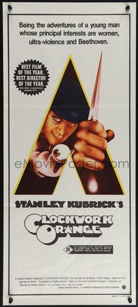 6y0486 CLOCKWORK ORANGE Aust daybill 1972 Stanley Kubrick classic, Castle art of Malcolm McDowell!