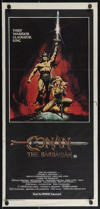 6y0487 CONAN THE BARBARIAN Aust daybill 1982 Arnold Schwarzenegger & Sandahl Bergman by Casaro!