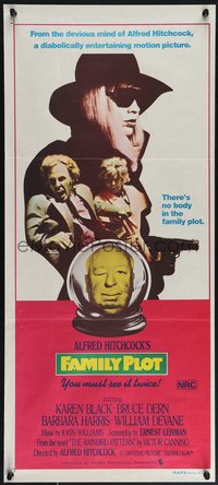 6y0490 FAMILY PLOT Aust daybill 1976 from the mind of devious Alfred Hitchcock, Karen Black!