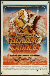 6y1034 BLAZING SADDLES 1sh 1974 art of Cleavon Little & Mel Brooks by Alvin & Goldschmidt!