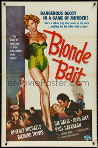 6y1035 BLONDE BAIT 1sh R1950s sexy smoking bad girl Beverly Michaels is a silken trap!