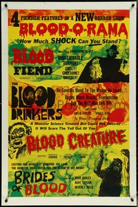 6y1038 BLOOD-O-RAMA 1sh 1960s Blood Fiend, Blood Drinkers & bloody art from horror quad-bill!